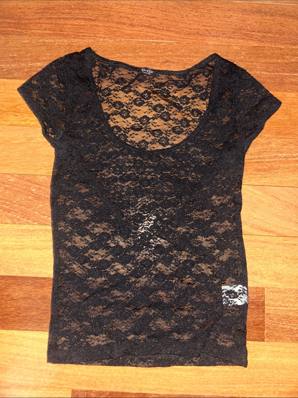 Brandy Melville Black Lace Short Sleeve Scoop Neck Top